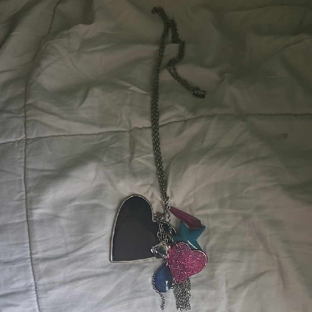 Express Silver & Multicolor Heart Necklace